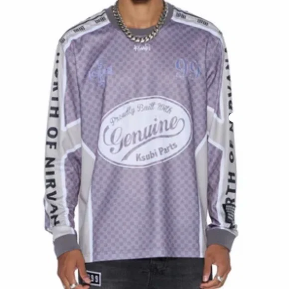 Ksubi Garage Ls Moto Jersey Moss Black purple NWT L - Picture 3 of 8